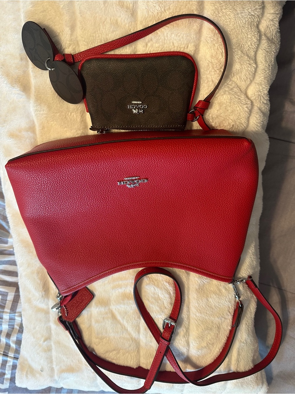 Coach Dark Brown Logo Zip Pouch with Silver Hardware